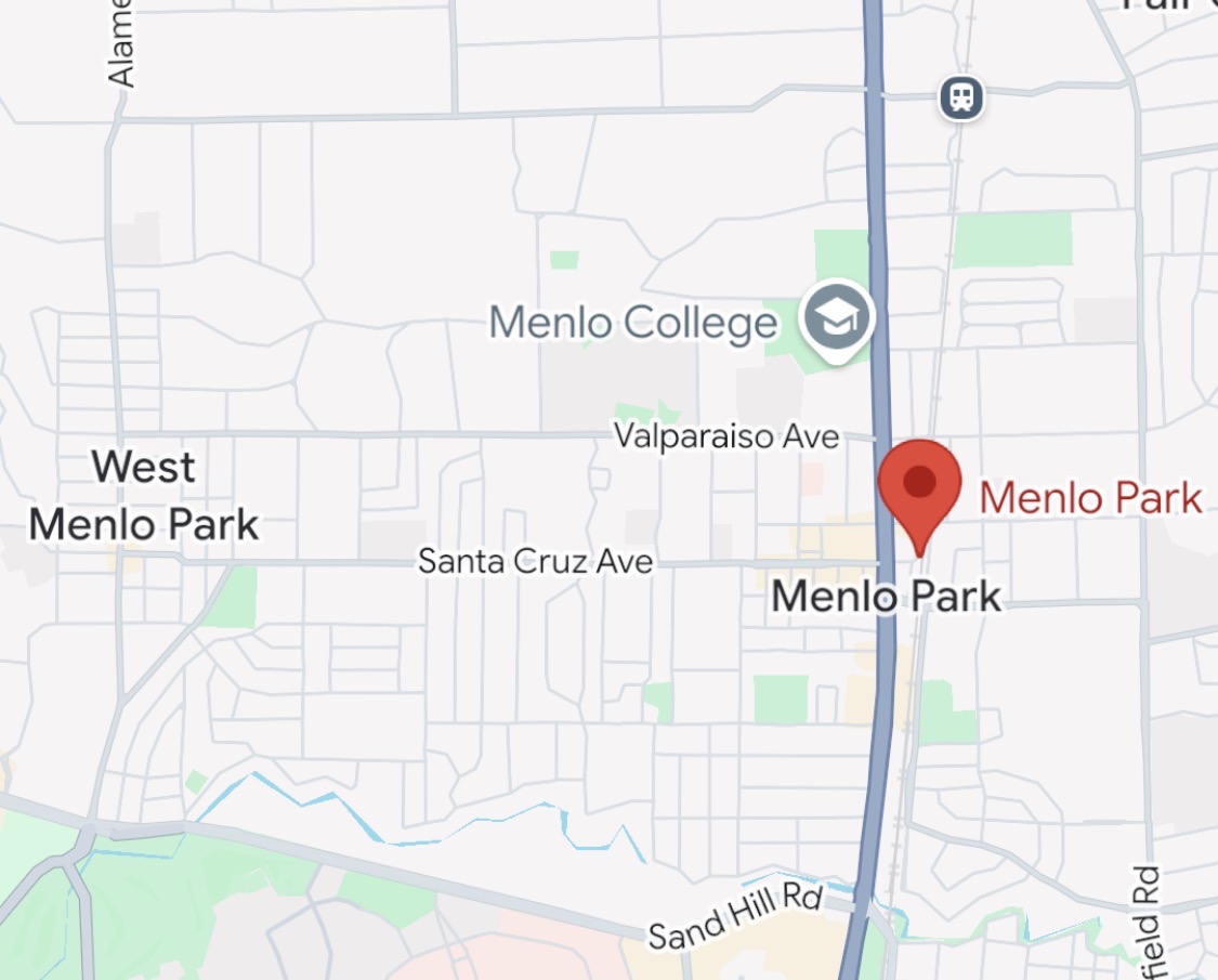 Map showing BlueCoast Car Detailing service area around Menlo Park, CA